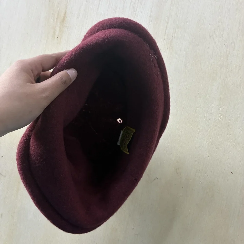 Scala Collezione Hat Cloche Womens One Size Red Wool Felt Pleated Fall‎ Winter